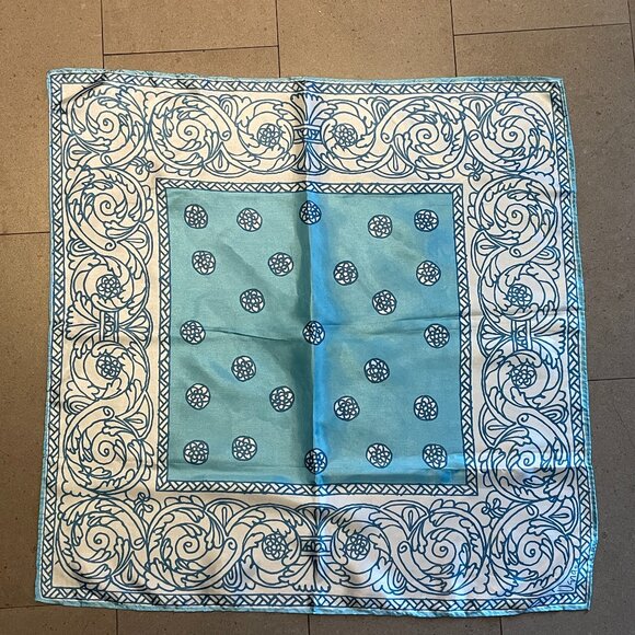 Vintage 60s Scarf by Vera Blue & White Swirl Pattern-Made in Japan - Picture 1 of 7